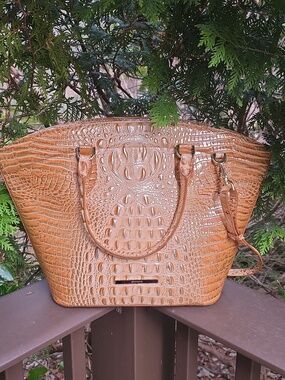 Brahmin Croc Embossed Jeanne Honey Brown Melbourne Small Leather Tote